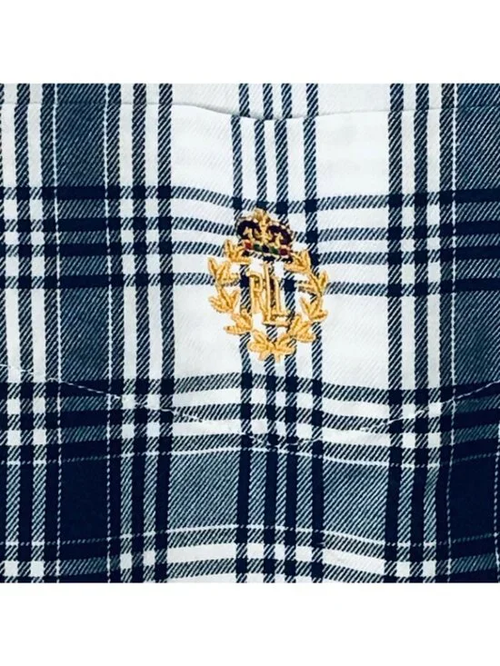 Lauren Ralph Lauren Button Up Shirt Mens XL Short Sleeve Navy Blue Plaid Logo - Picture 3 of 4